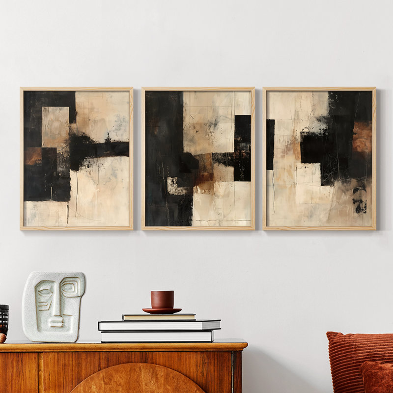 Abstract  Series  CXXI  -Set Of 3 Framed Giclee Prints -Ready to Hang, Natural Framed, 10" H x 8" W