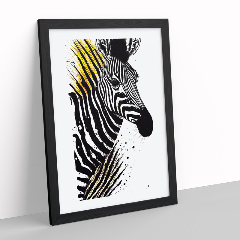 Eccentric Zebra - Single Picture Frame Painting, Black, 46cm H x 34cm W x 2cm D