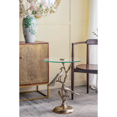 Table d'appoint paon 17,7 x 17,7 x 24 po avec plateau rond en verre