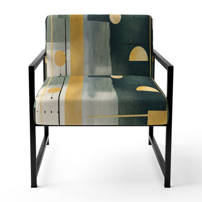 Gold Green Parallel Universes - Upholstered Abstract Accent Side Chair by Design Art