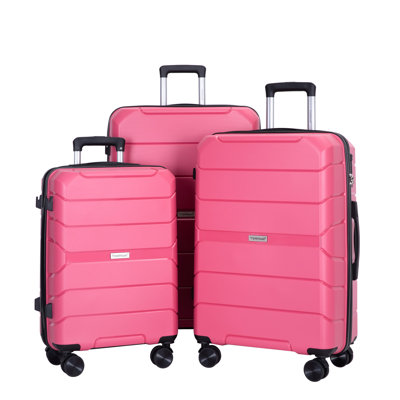 Hardshell Suitcase Spinner Wheels PP Luggage Sets Lightweight Durable Suitcase with TSA Lock,3-Piece Set (20/24/28) ,Rose