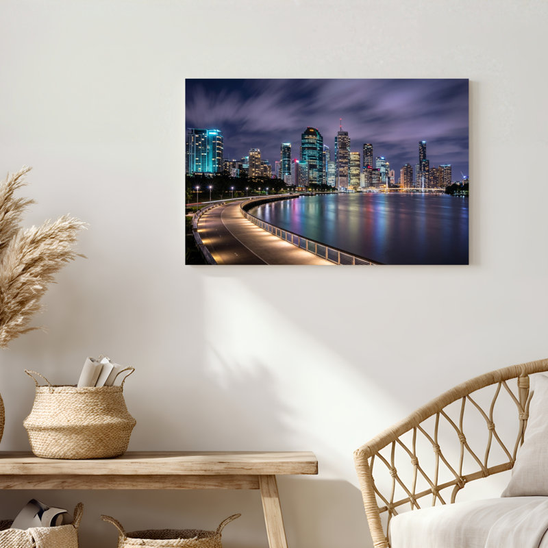 «Gallery Wrap», art mural sur toile pour le salon, la chambre à coucher, le bureau ou le vestibule - décoration murale décorative avec nuit de la ville
