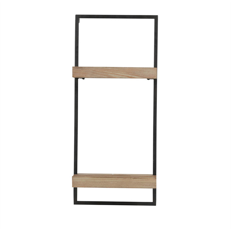 Étagère murale 12 x 6 x 27 po en fer et bois avec deux tablettes