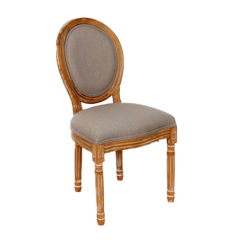 Light Gray Upholstered Wood Oval Back Side Chairs, Set of 2