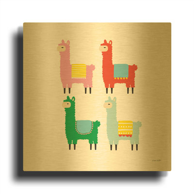 « Les Lamas », tableau mural en métal doré d'Ann Kelle, 91,4 cm x 91,4 cm