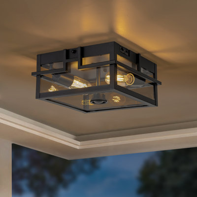 2-light Black Motion Sensing Dusk To Dawn Outdoor Flush Mount Ceiling Light