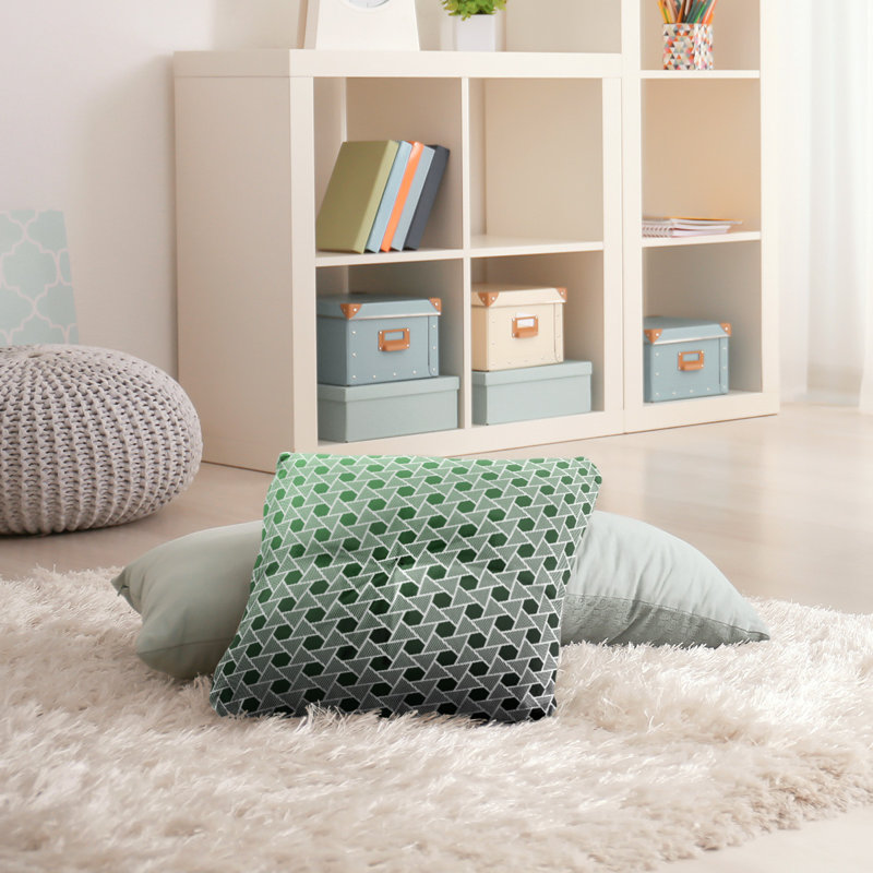 Coussin de plancher hexagonales et triangles, 26 po x 26 po, Noir / Vert