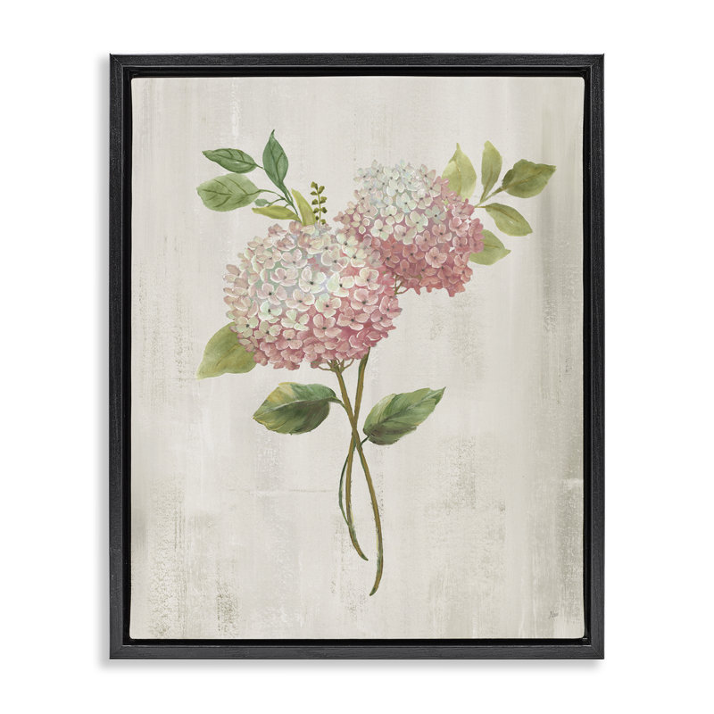 Cadre flottant à tiges d'hortensia rose, design par Nan, H 21 po x l 17 po, Cadre flottant noir de jais