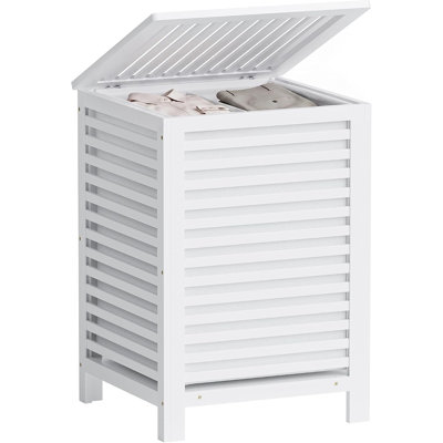 Panier à linge double avec couvercle, panier à linge en bambou de 120 L avec sac intérieur amovible, trieur de linge à 2 compartiments (blanc)