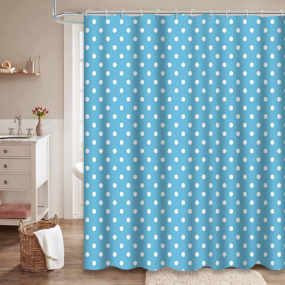 Rideau de douche à pois blancs avec 12 crochets