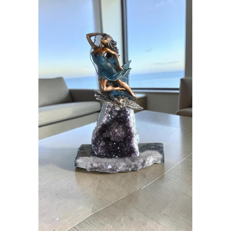 Manel Vidal Emode bronze jeune fille sur géode améthyste Ebano 11 po x 7 po x H 16 po