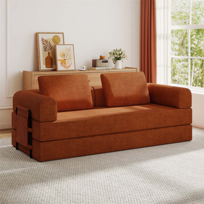 Canapé-lit convertible avec coussin cylindrique - Coussin en velours côtelé avec cadre de forme fixe pour le salon, la chambre à coucher, le salon, le studio