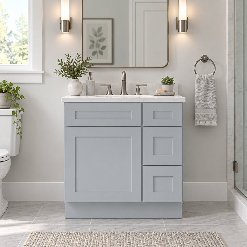 Armoire combinée avec meuble-lavabo gris Shaker 1800cabinets, 30", Tiroirs à droite