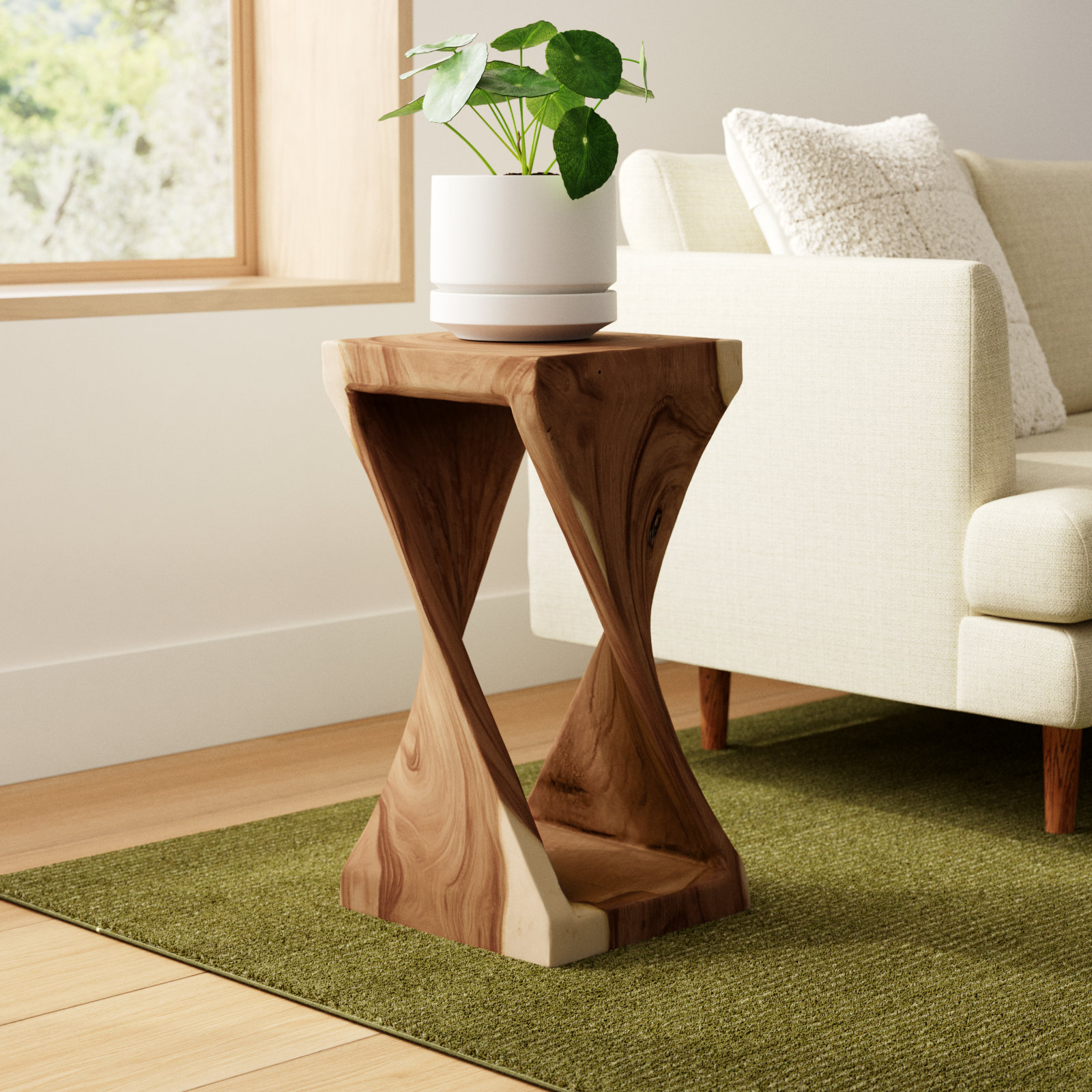 Solid Wood End Table, Brown, 30" H x 12" W x 12" D