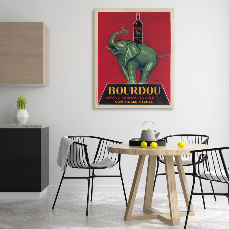 Art mural rétro sur toile éléphant et vin, design par Marcello Nizzoli, H 48 po x l 36 po