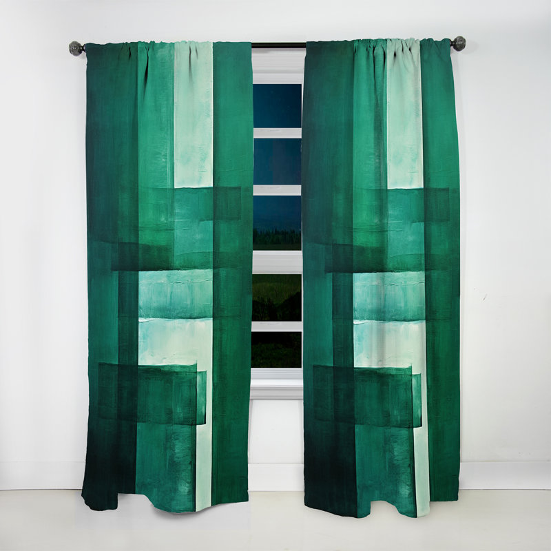 Dia Green Cubic line Art Deco - Modern Velvet Curtain - Room Darkening - 1 panel, 52" W x 120" L