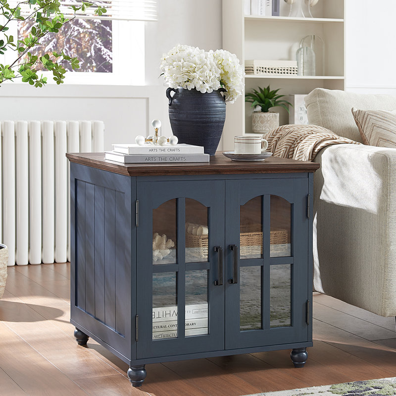 Table de bout Farmhouse avec station de charge, grand canapé de 24 po avec porte de grange en verre, table de chevet en bois rustique avec tablette de rangement réglable, table de chevet carrée pour le salon, le bureau de la chambre à coucher
