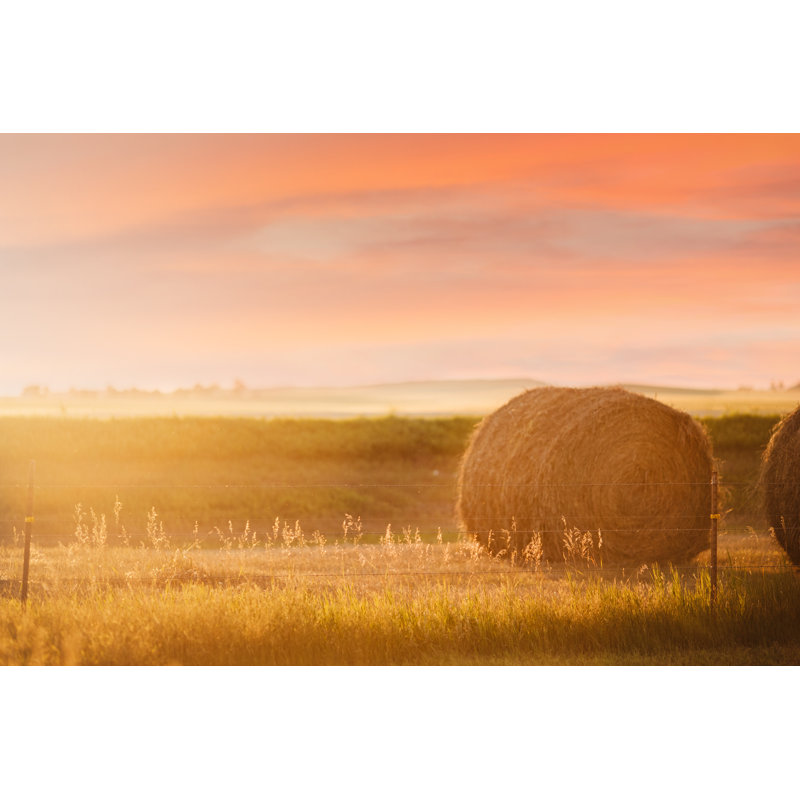 Round Circular Hay Bale - Wrapped Canvas Print, 30cm H x 46cm W x 3.8cm D