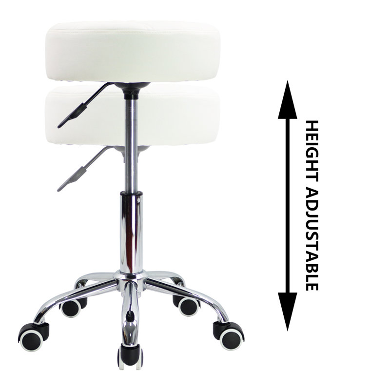 Round Adjustable Height Swivel Stool with Wheels for Office Work, White