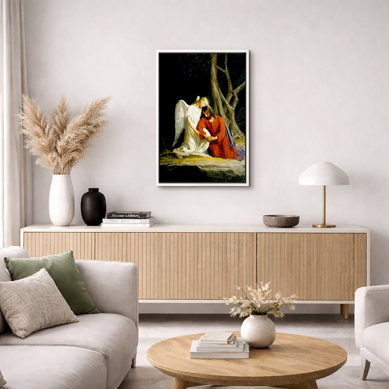 Ange consolant le Christ à Gethsémani, œuvre d'art de scène de dévotion chrétienne, impression sur toile encadrée