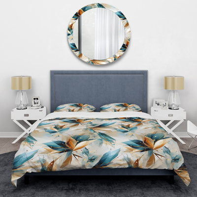 Teal And White Crystal Extravagant Glamour Polyester Box Stitch Floral Duvet Cover Set