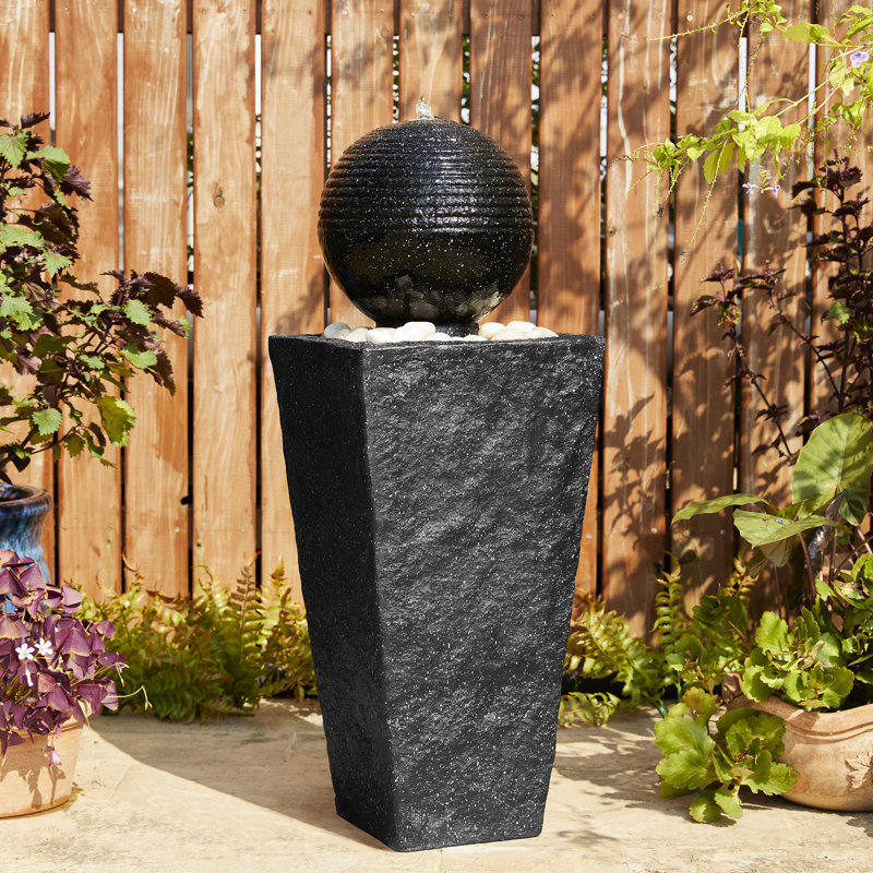 Harriman Weather Resistant Column Fountain with Light, Black