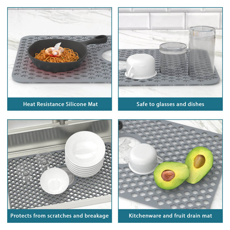 26" x 14" Silicone Sink Grid, Non-Slip Sink Bottom Protector with Drain Hole, Heat-Resistant & Flexible Kitchen Sink Mat