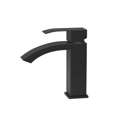 6.81" Single Hole Bathroom Faucet With Handle, Matt Black, , Mid Arc Spout, Stain - , Ss304 And Ceramic, Manual Operation Black Handle Faucet, Water Supply, Build, Ceramic Cartridge, Deck Mounted