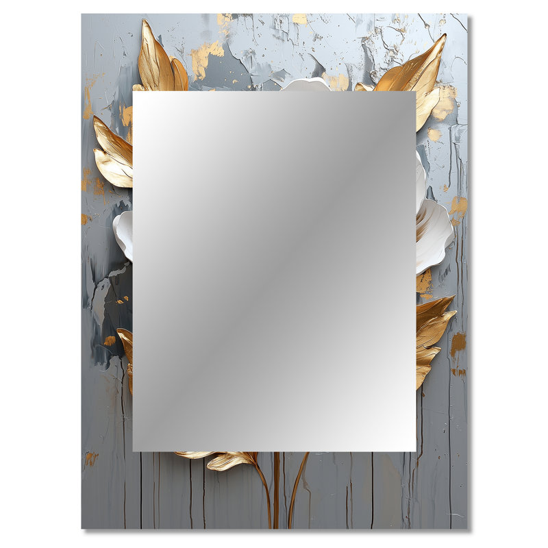 Or doré blanc pivoine fleur II - miroir mural décoratif pivoine, miroir moderne, impression d'art en métal, 40 po x 30 po