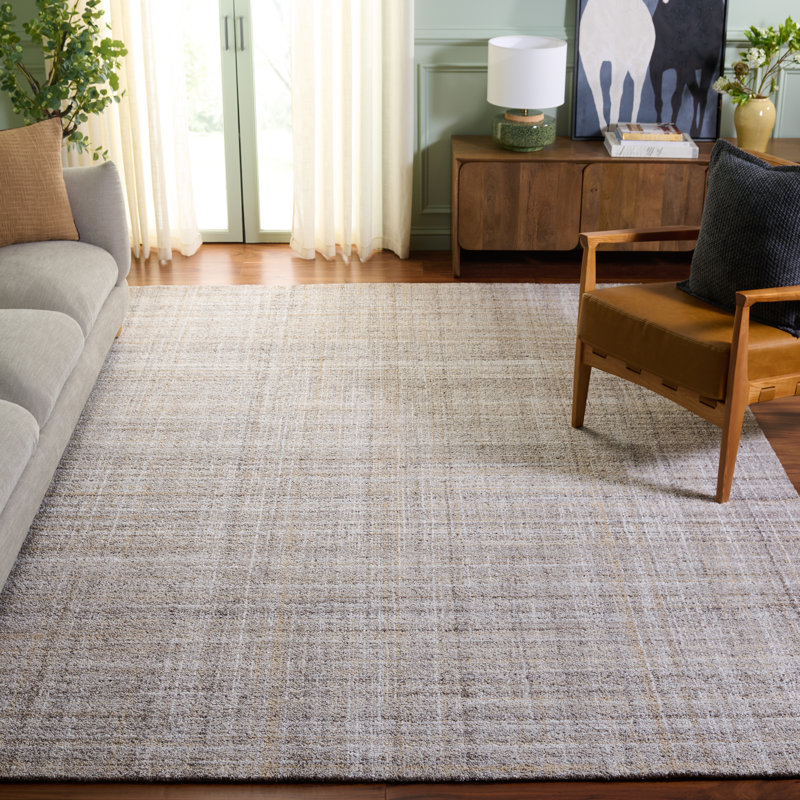 Abstract 976 Hand Tufted Pet/Cotton Abstract Indoor Use Only Rug in Light Brown/Ivory, Rectangle 8' x 10'