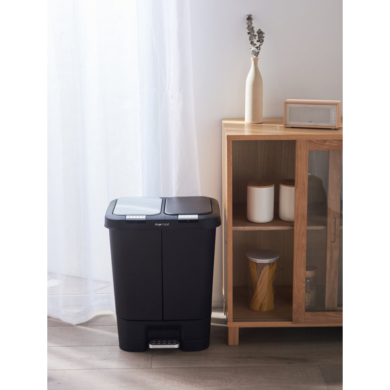 40L Dual Kitchen Recycling Bin with Pedal, 2 Compartments, Slim Space-Saving Design, Black