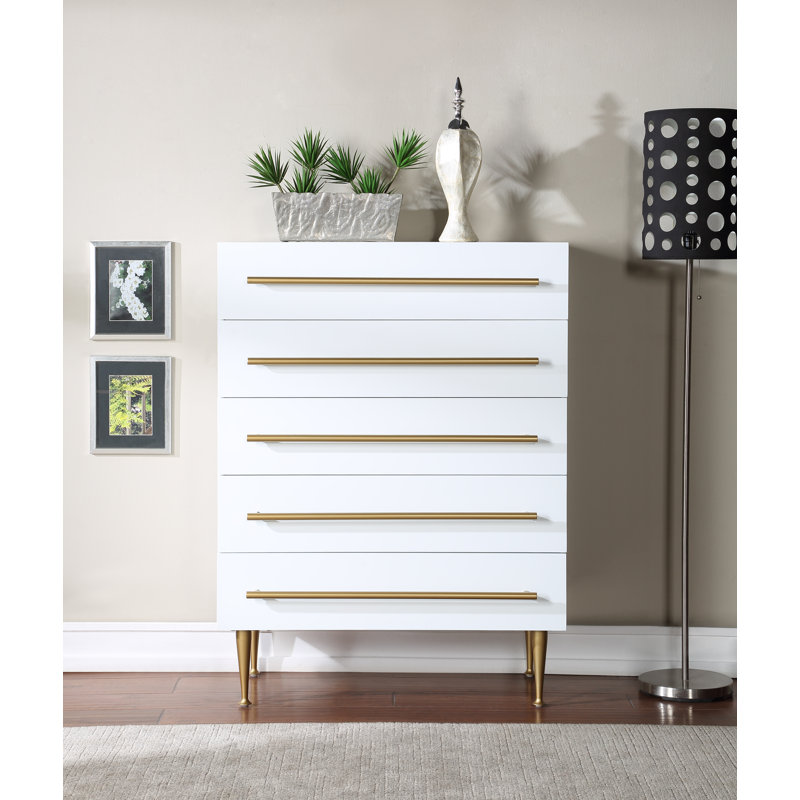 Commode 5 tiroirs Orson, Blanc