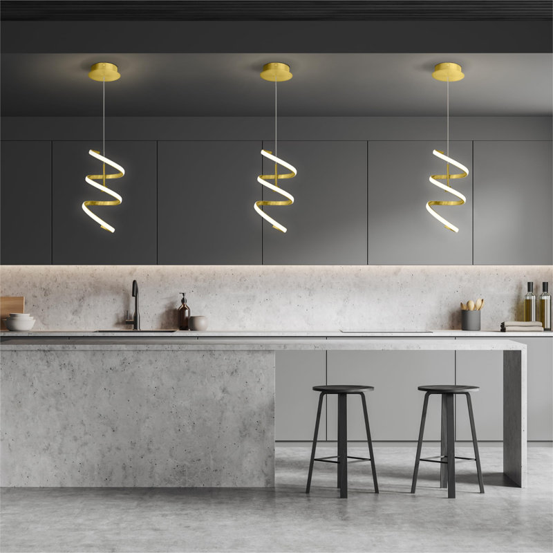 Helix LED Pendant Light, Dimmable 950 Lumens 3000K, 17W Pendant Lighting For Kitchen Island, Hanging Light Fixtures