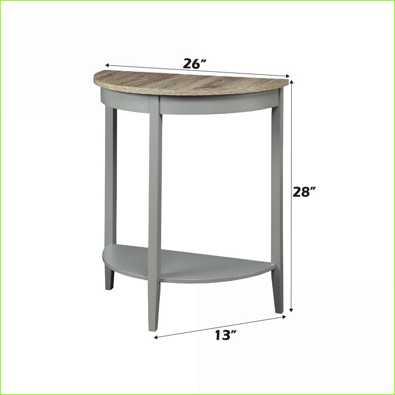 Chêne naturel Table basse grise en demi-lune avec rangement polyvalent Pieds en pin robustes, 28 po H x 26 po L x 13 po l