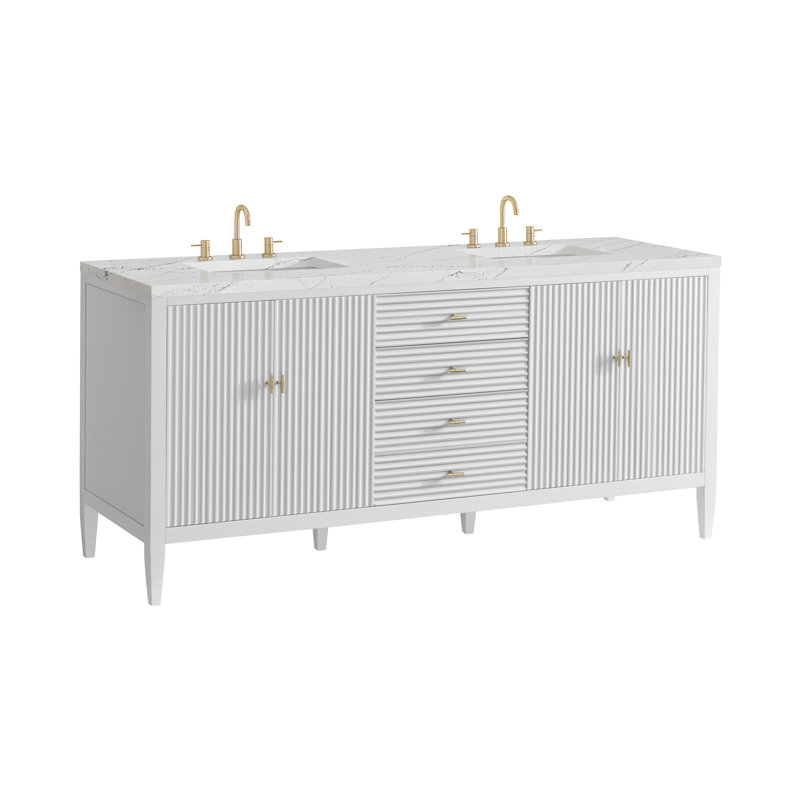 Myrrin 72'' W Double Vanity, Bright White, Ethereal Noctis, 8" Widespread