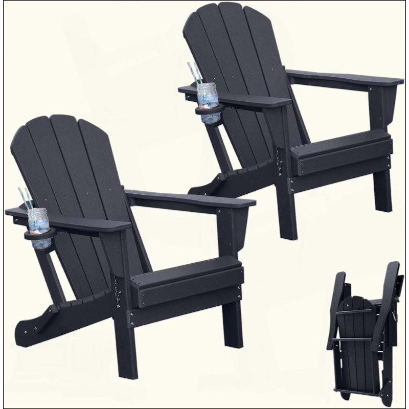 Adirondack Chairs Set Of 2, Plastic Adirondack Chair, Adirondack Chairs, HDPE Adirondack Chair, Folding Adirondack Chairs, Outdoor Chairs With Cup Holder For Lawn Patio Deck Fire Pit