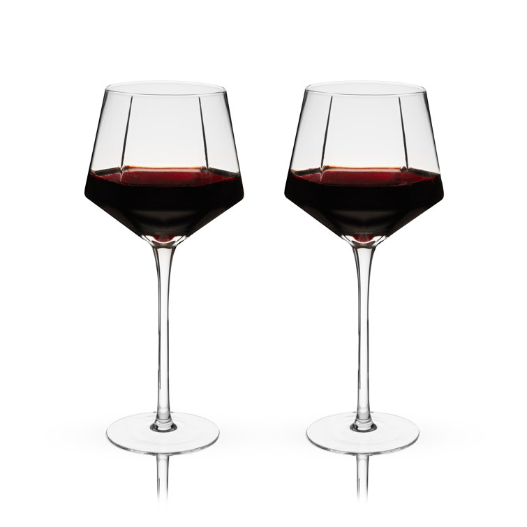 Square Wine Glasses-Crystal Wine Glasses-Large Red Wine Glass on Long Stem-Unique  Modern Shape-Lead-Free-For White & Red Wine