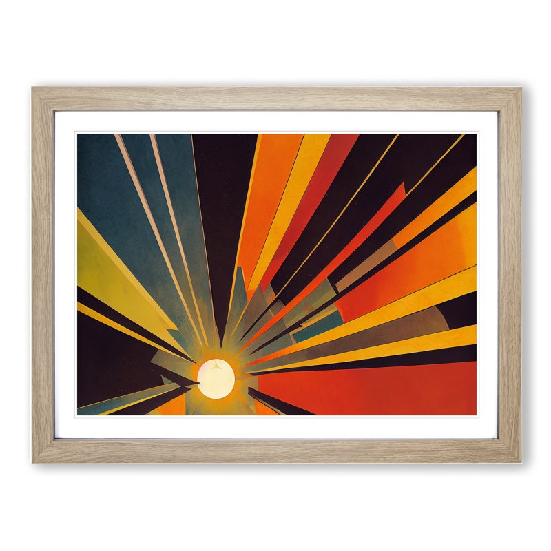 Abstract Sunset Sun Vol.8 - Framed Print, 46cm H x 64cm W x 2cm D, Oak Framed