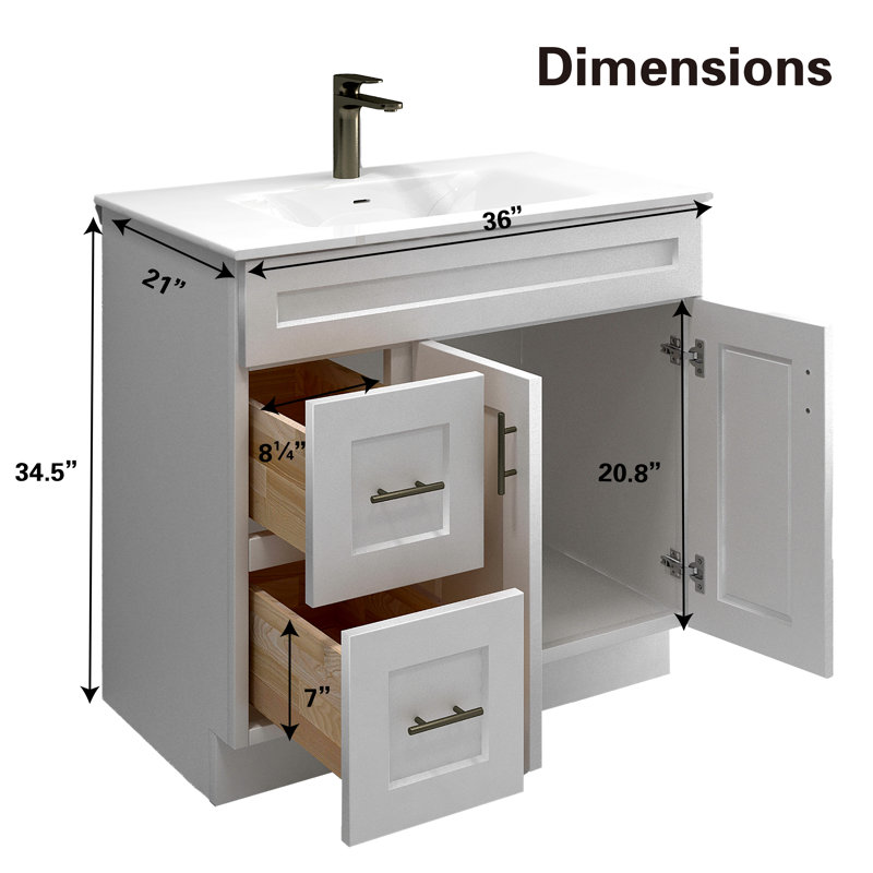 36'' Bathroom Drawers Vanity Set Sink Base with Sink Top Combo in White Shaker