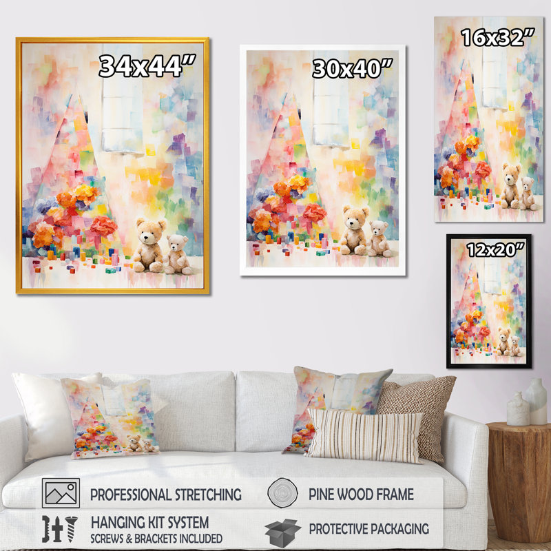 «Whimsical Kids Floral Haven III», art mural pour chambre de bébé, Cadre flottant noir, H 44 po x l 34 po x P 1,5 po