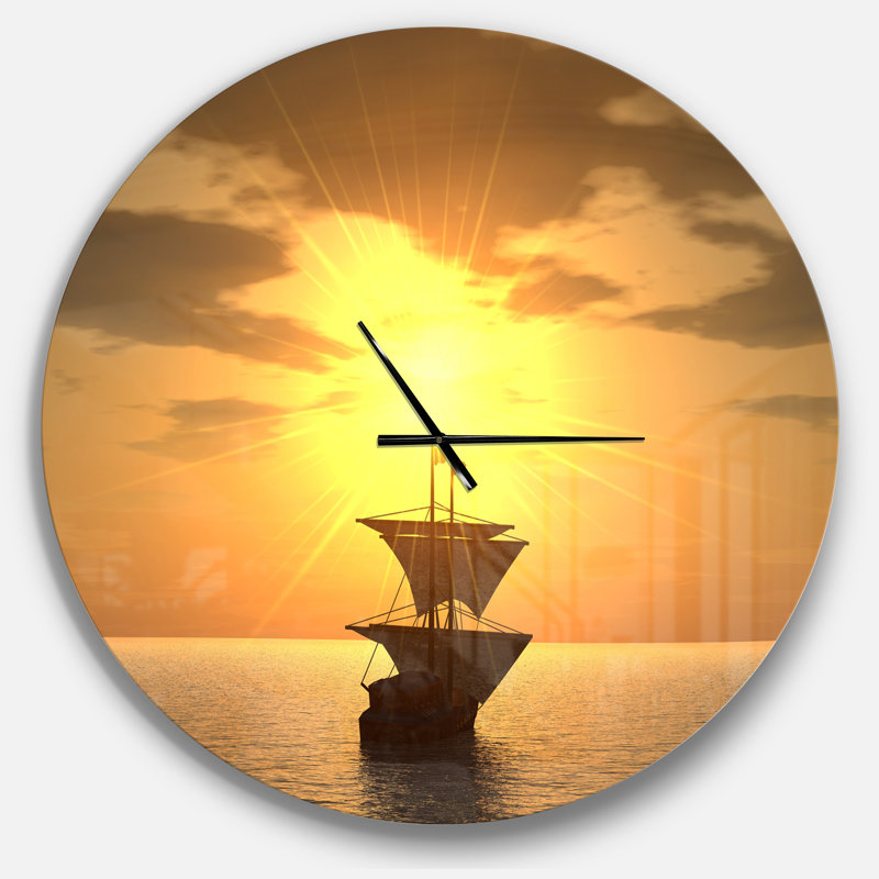Ship and Sunset - Horloge murale moderne, Surdimensionné