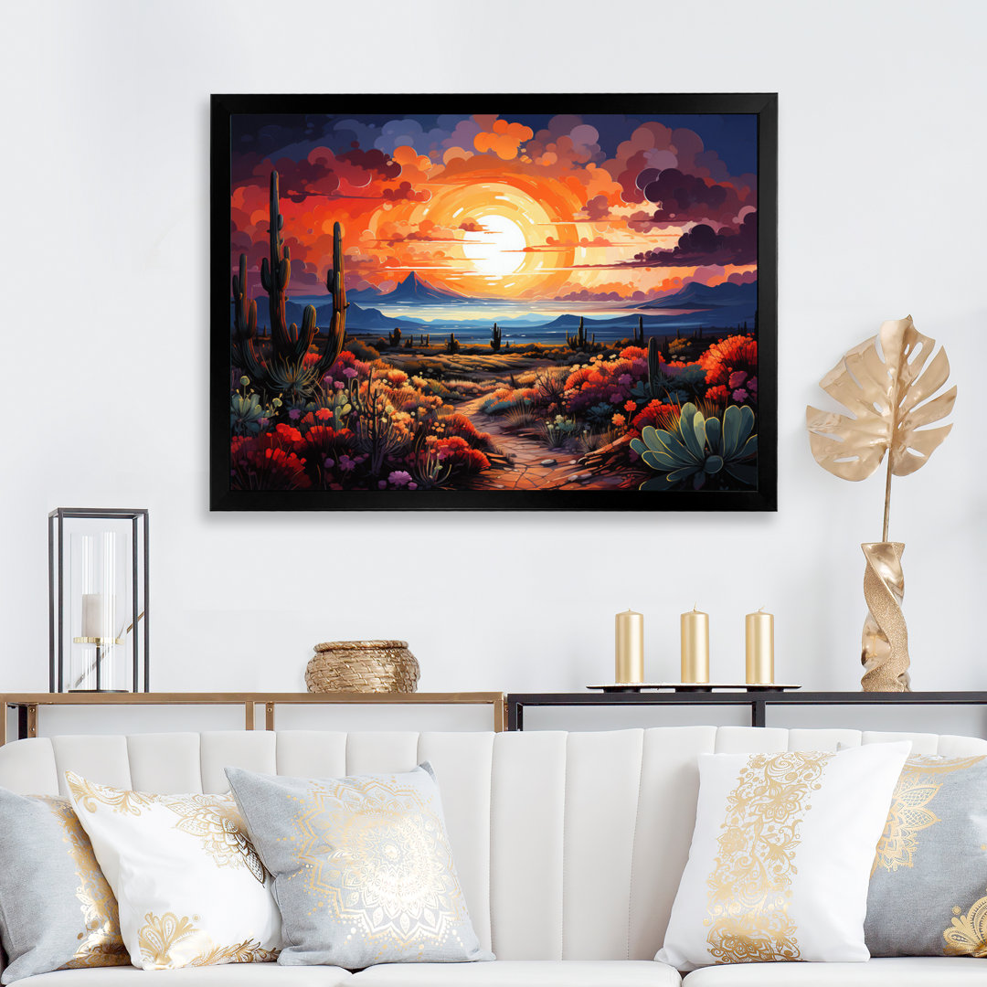 Western Desert Serenade Pointillism Landscape II - Western Canvas Print Wall Art Foundry Select