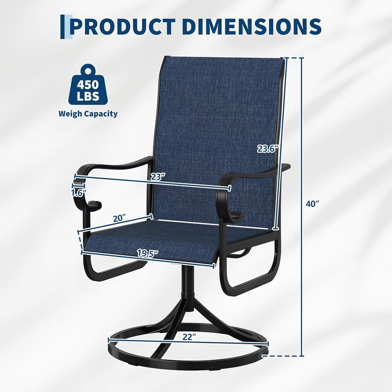 Set of 2 Patio 360° Swivel Rocking Chairs with PVC-coated polyester Fabric, High Back, 450 lbs Capacity All-Weather Outdoor Seating for Backyard, Poolside, Garden