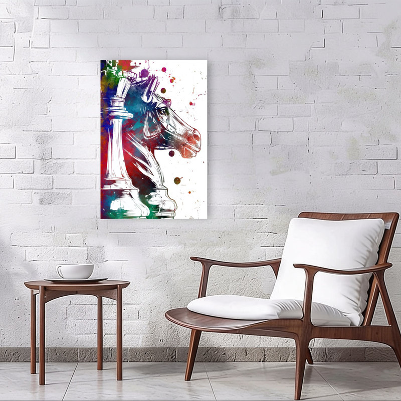 Pièces d'échecs colorées, art moderne abstrait cheval coloré, 36" H x 24" W