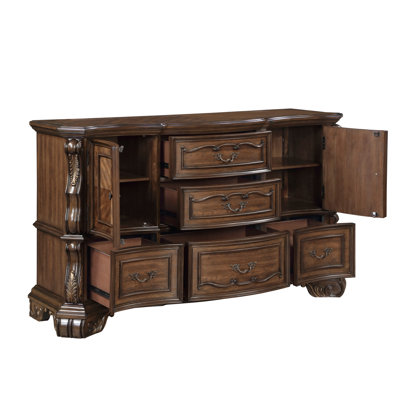 Commode de luxe formelle à finition brune foncée avec 5 tiroirs décoratifs dorés et armoire de rangement 1pc