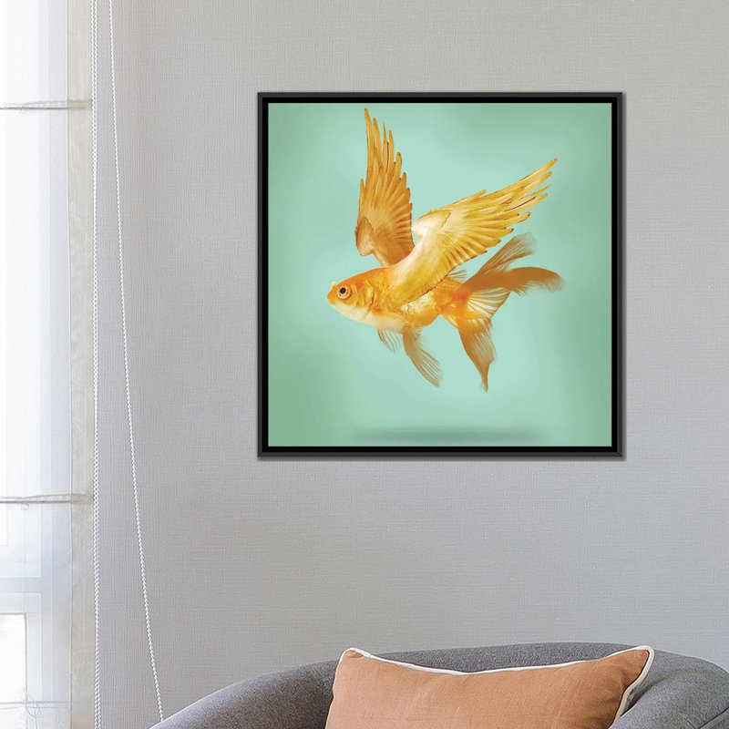 " Flying Fish " by Vin Zzep, 18" H x 18" W x 1.5" D, Black Framed Canvas, No Mat