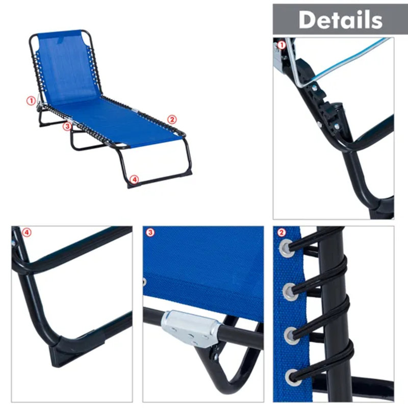 Méridienne d'extérieur pliable 4 positions en filet bleu foncé