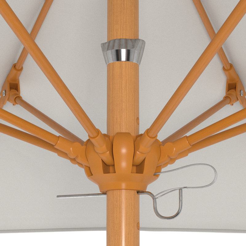 Parasol en bois de teck 7,5 pi avec nervures en fibre de verre et poussoir en oléfine blanche, H 96 po x l 85 po x P 85 po