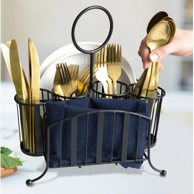 Home Intuition Utensil Caddy Catch All Silverware Holder for Plates, Spoons Napkins Table Serving BBQ, Hosting Indoor Outdoor