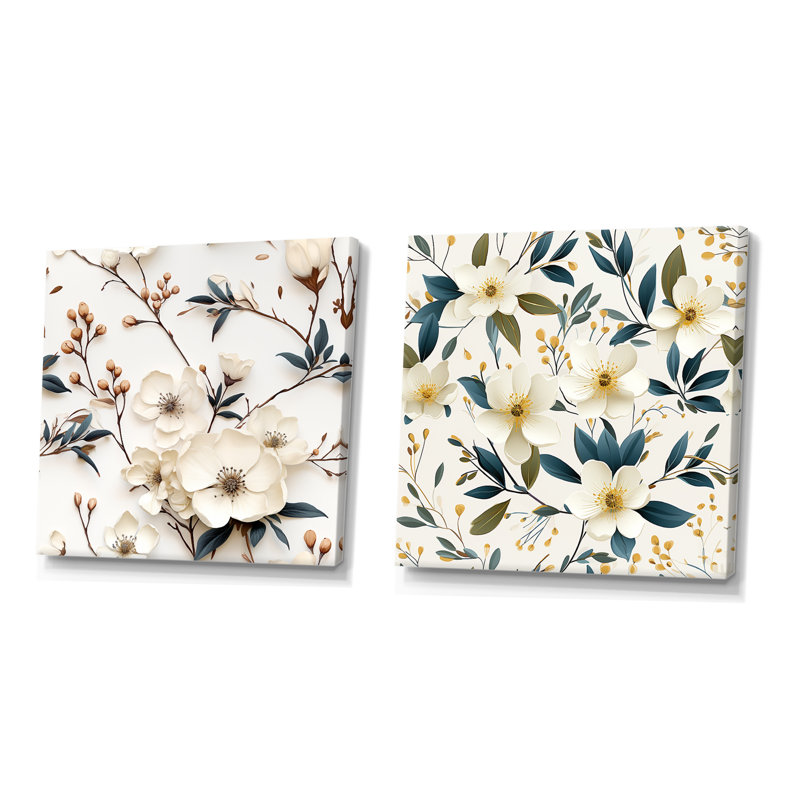 Nuri - Ensemble de 2 impressions sur toile florales, Toile tendue, H 36 po x l 73 po x P 1,5 po